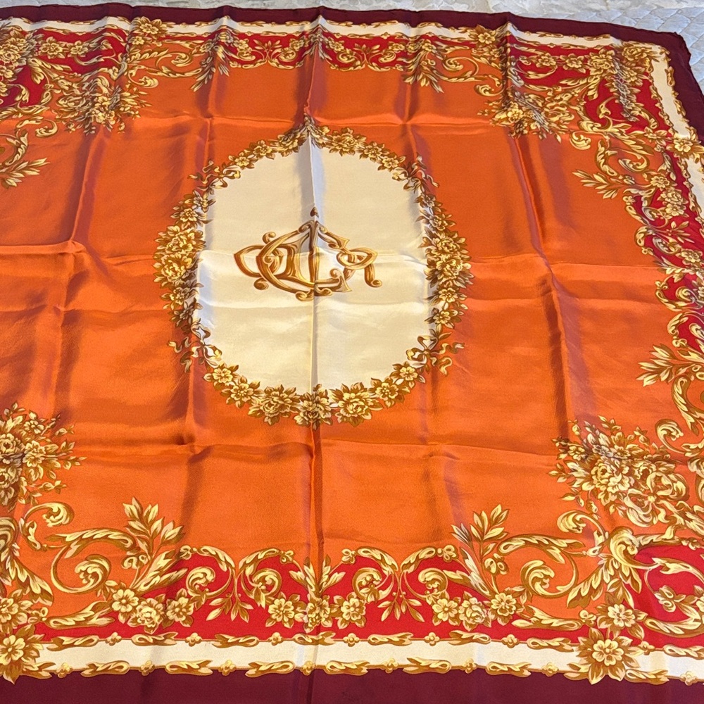 Christian Dior vantage Elegant Orange and Gold Scarf